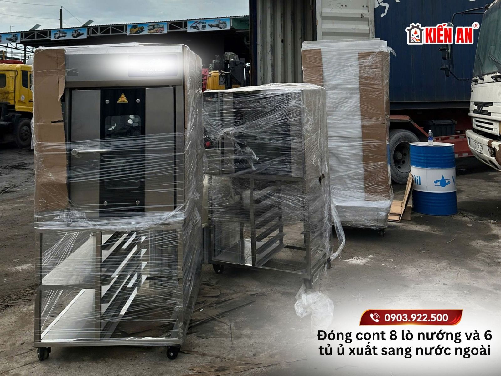 Đóng cont 8 lò nướng bánh mì Kiến An xuất khẩu nước ngoài